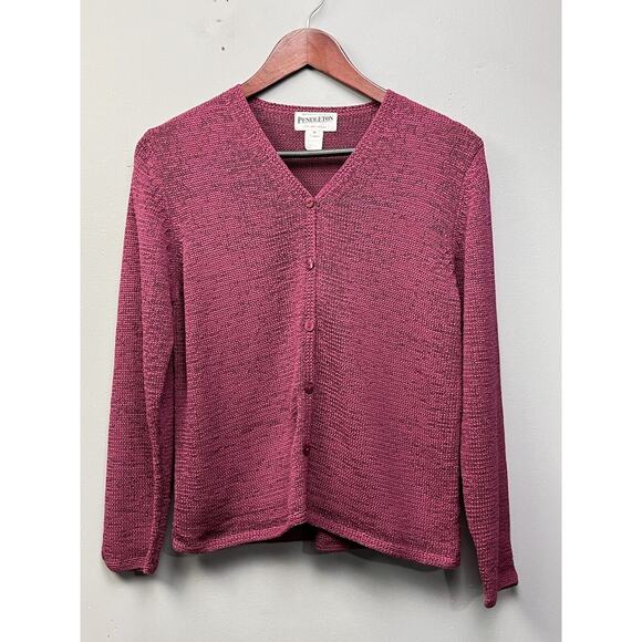 Pendleton Cardigan Sweater Womens Medium Button Front Knit Burgundy Vintage - Picture 1 of 5